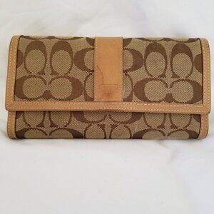 Authentic Coach Signature Jacquard Carmel Tan Wallet with Checkbook